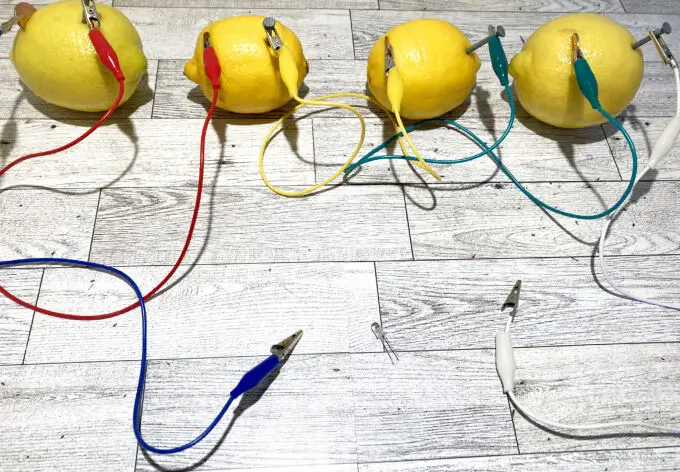 experimento circuito de electricidad con limones